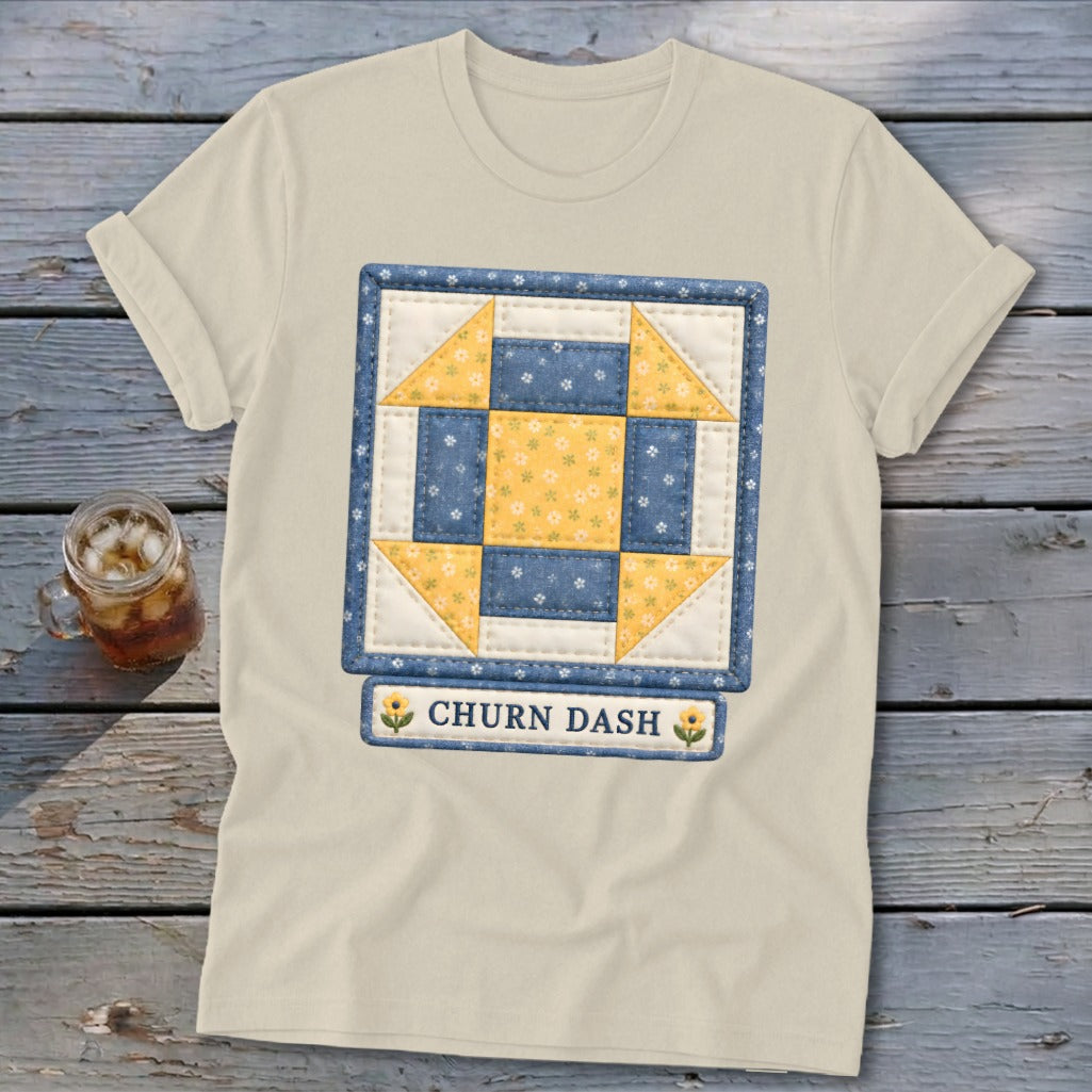 Churn Dash Faux Quilt Block Softstyle Tee
