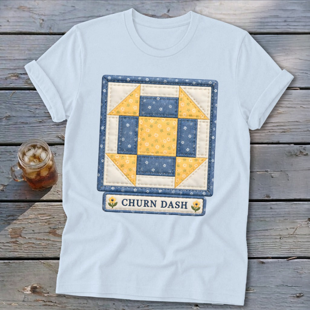 Churn Dash Faux Quilt Block Softstyle Tee