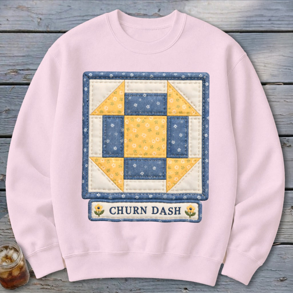 Churn Dash Faux Quilt Block Sweatshirt