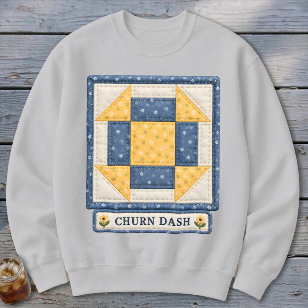 Churn Dash Faux Quilt Block Sweatshirt