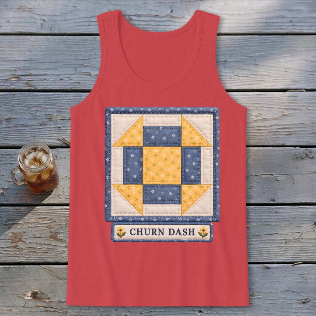 Churn Dash Faux Quilt Block Tank Top