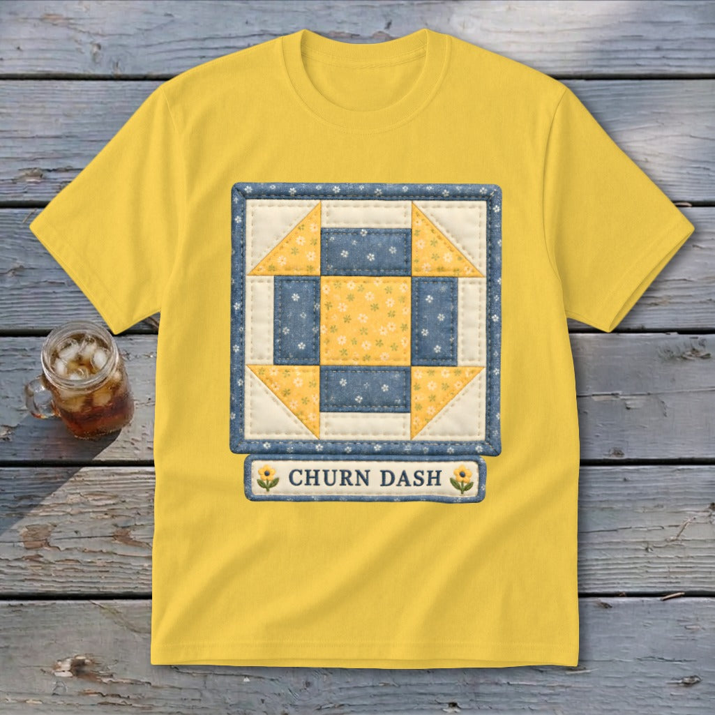 Churn Dash Faux Quilt Block Youth Tee