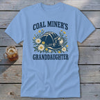 Light blue t-shirt with "Coal Miner's Granddaughter" text and a miner's helmet graphic.