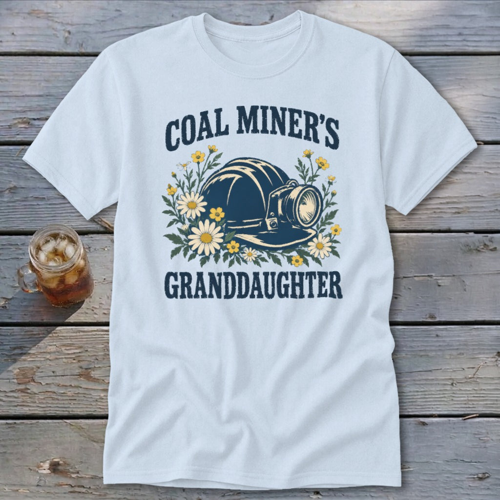 Light blue t-shirt with coal miner's helmet and "Coal Miner's Granddaughter" text.