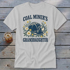 Light grey t-shirt with "Coal Miner's Granddaughter" text and a miner's helmet design.