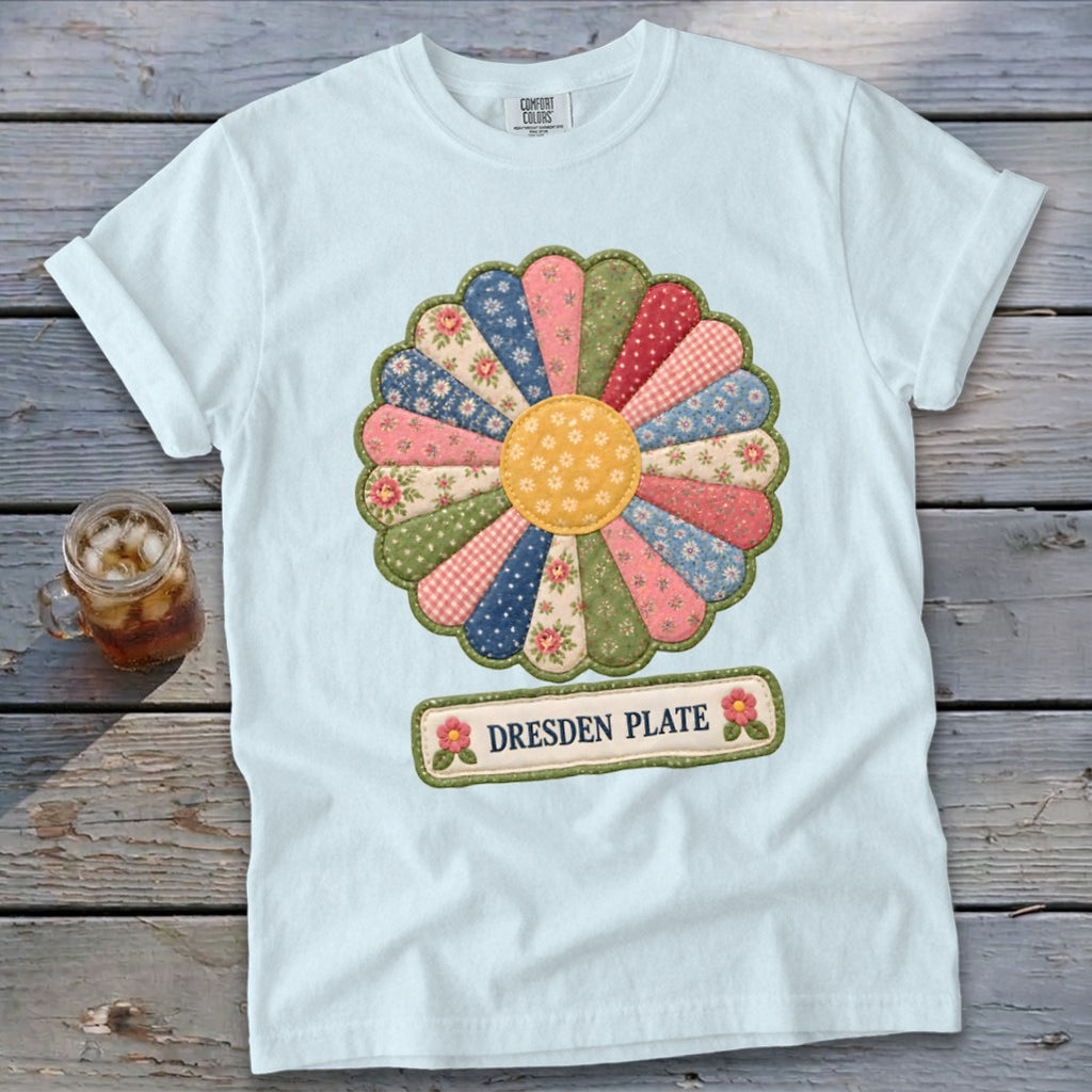 Dresden Plate Faux Quilt Block Signature Tee