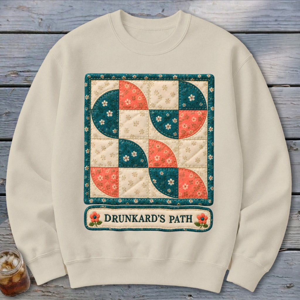 Drunkard's Path Faux Quilt Block Sweatshirt