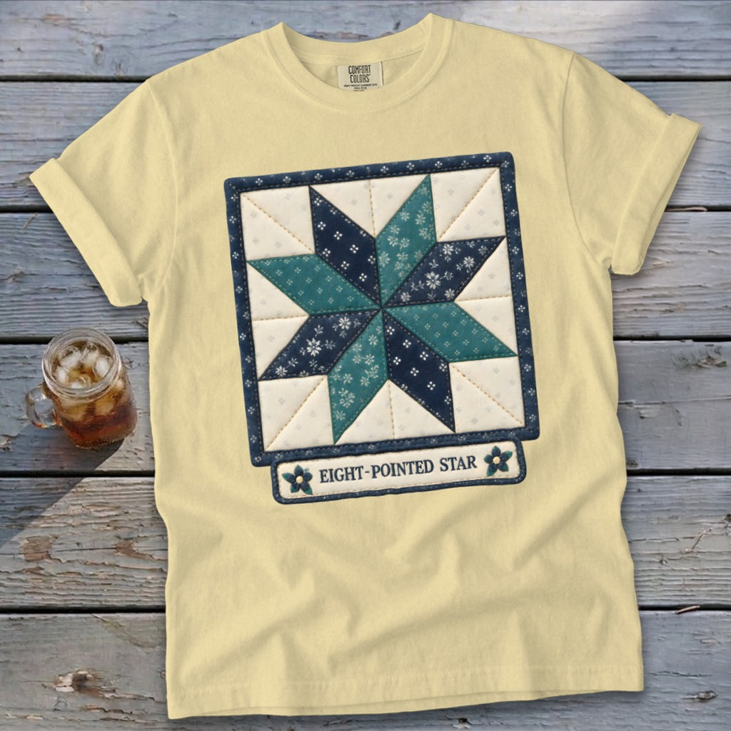 Eight-Pointed Star Faux Quilt Block Signature Tee