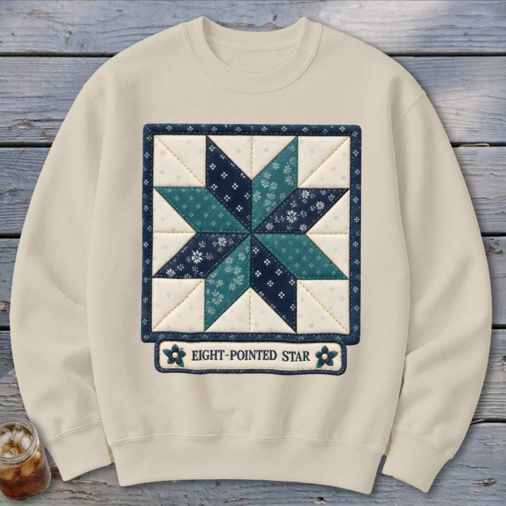 Eight-Pointed Star Faux Quilt Block Sweatshirt