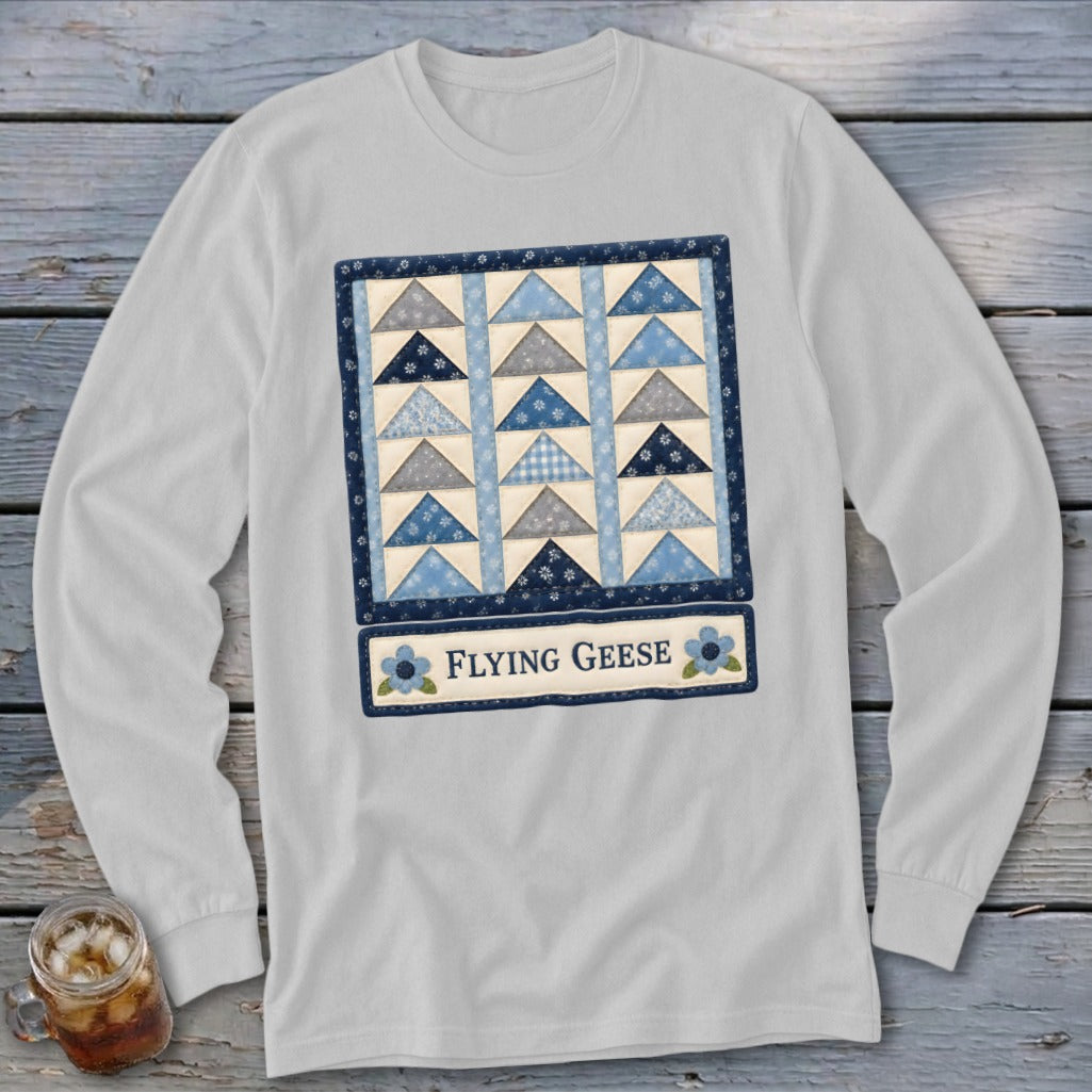 Flying Geese Faux Quilt Block Long Sleeve Tee