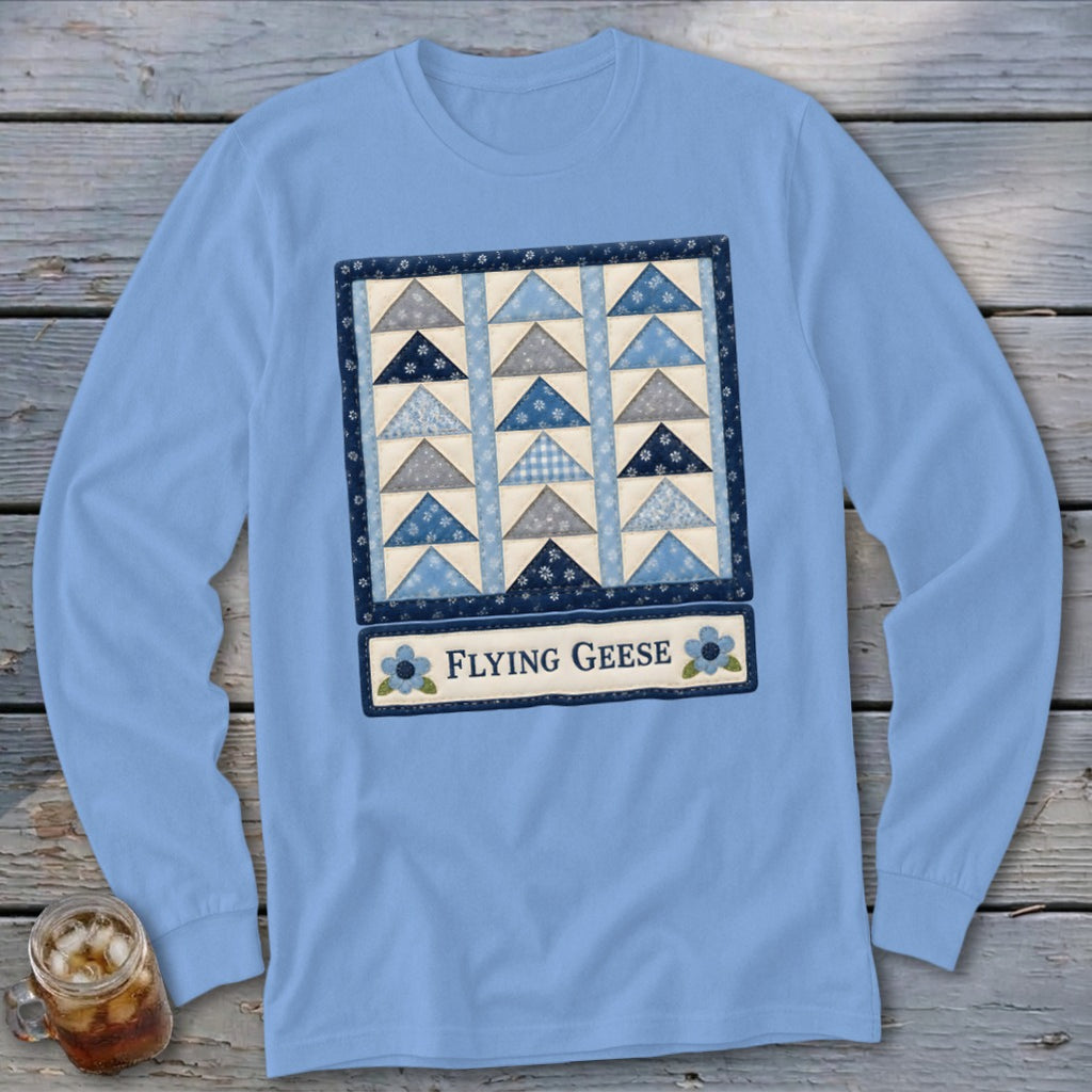 Flying Geese Faux Quilt Block Long Sleeve Tee