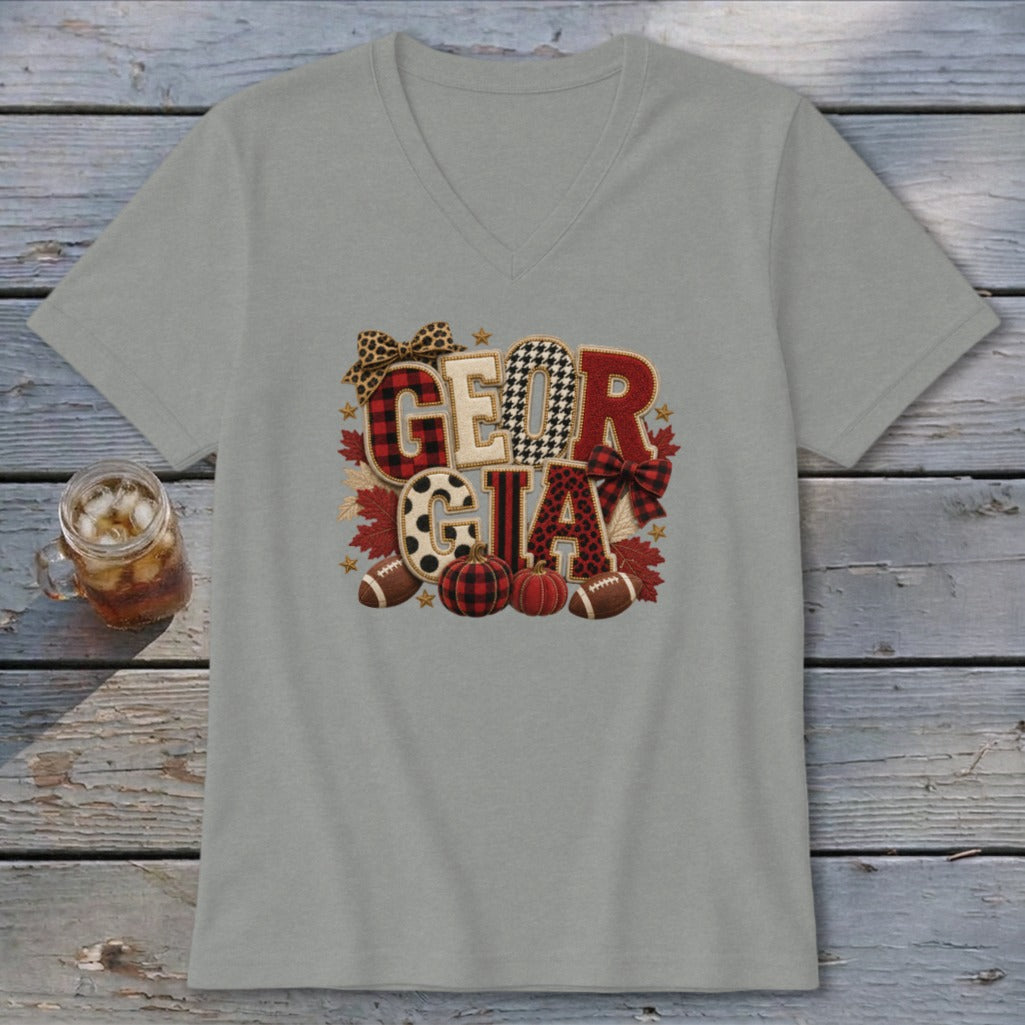 Georgia Faux Chenille Fall Patch V-neck