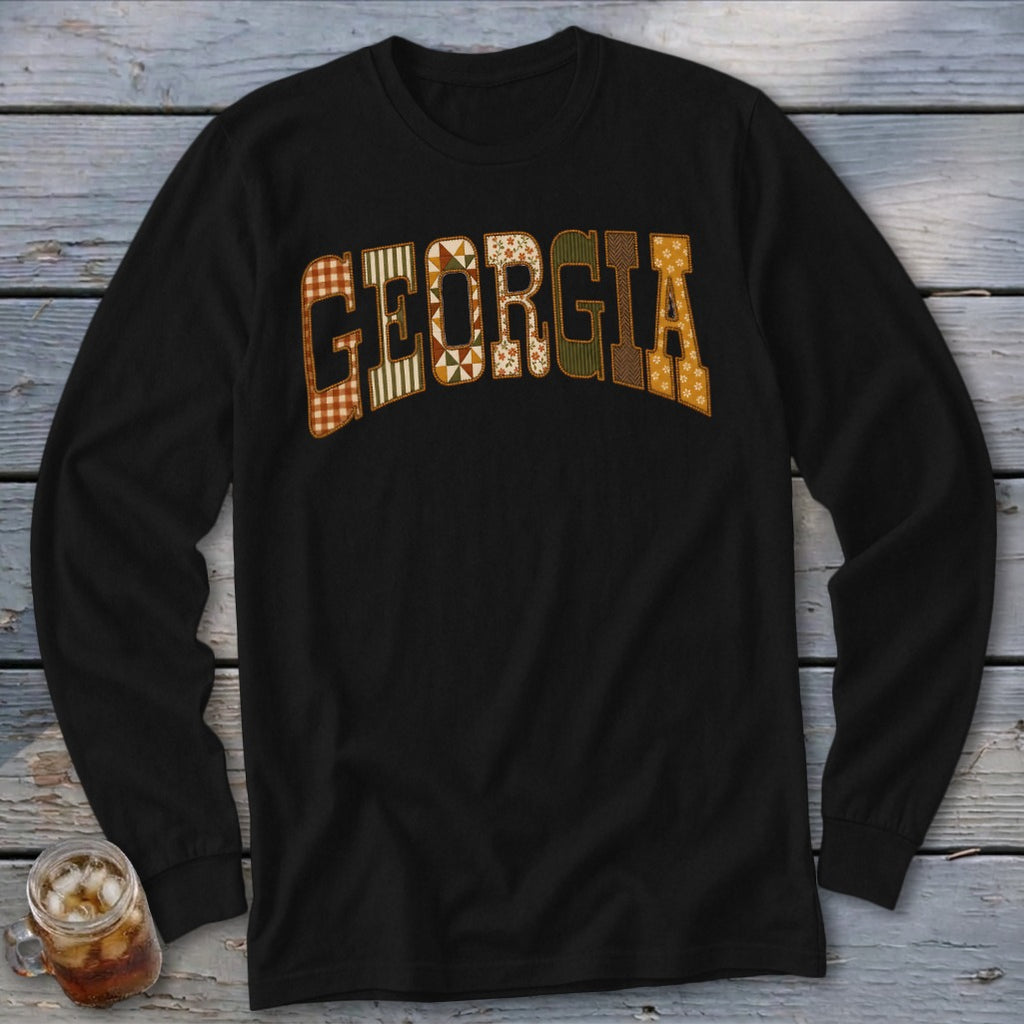 Georgia Faux Embroidery Letters Long Sleeve Tee