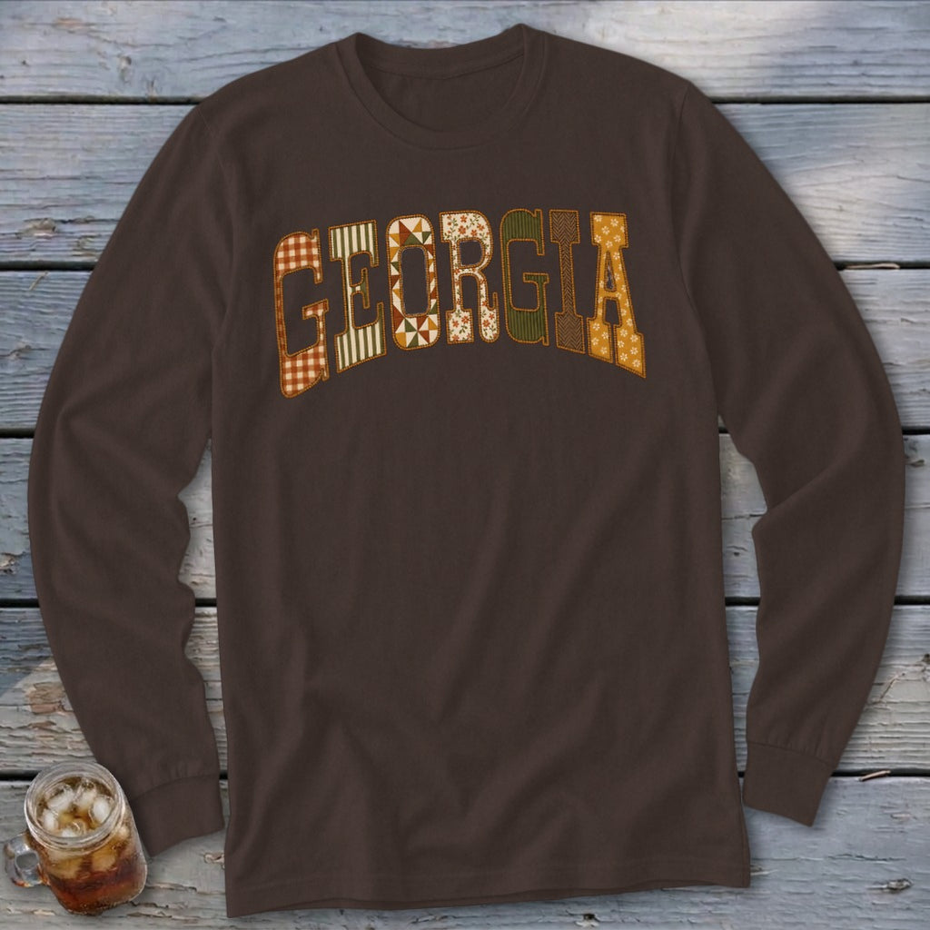 Georgia Faux Embroidery Letters Long Sleeve Tee