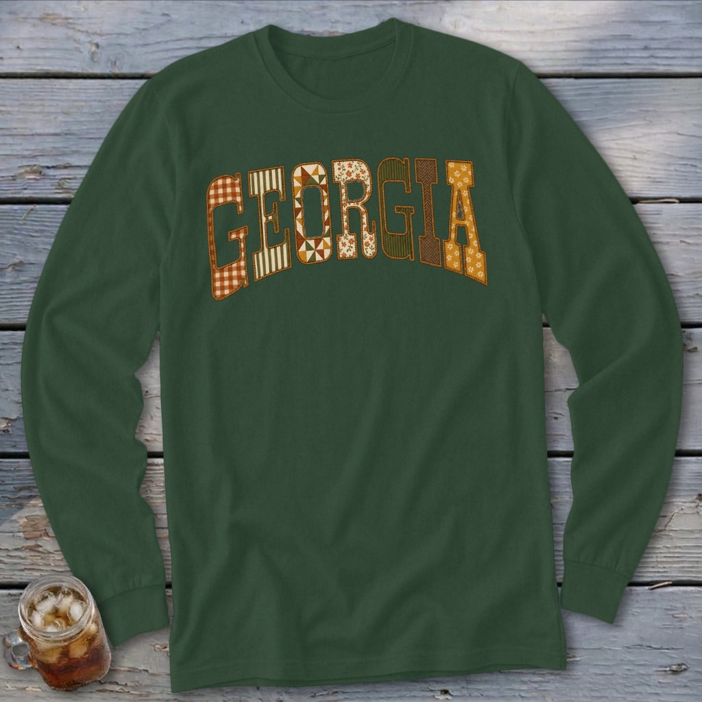 Georgia Faux Embroidery Letters Long Sleeve Tee