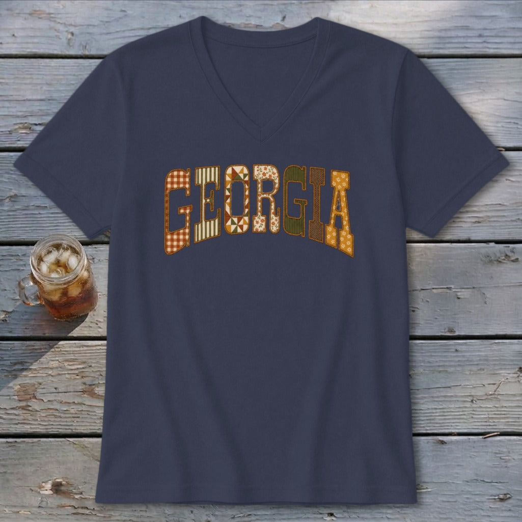 Georgia Faux Embroidery Letters V-neck