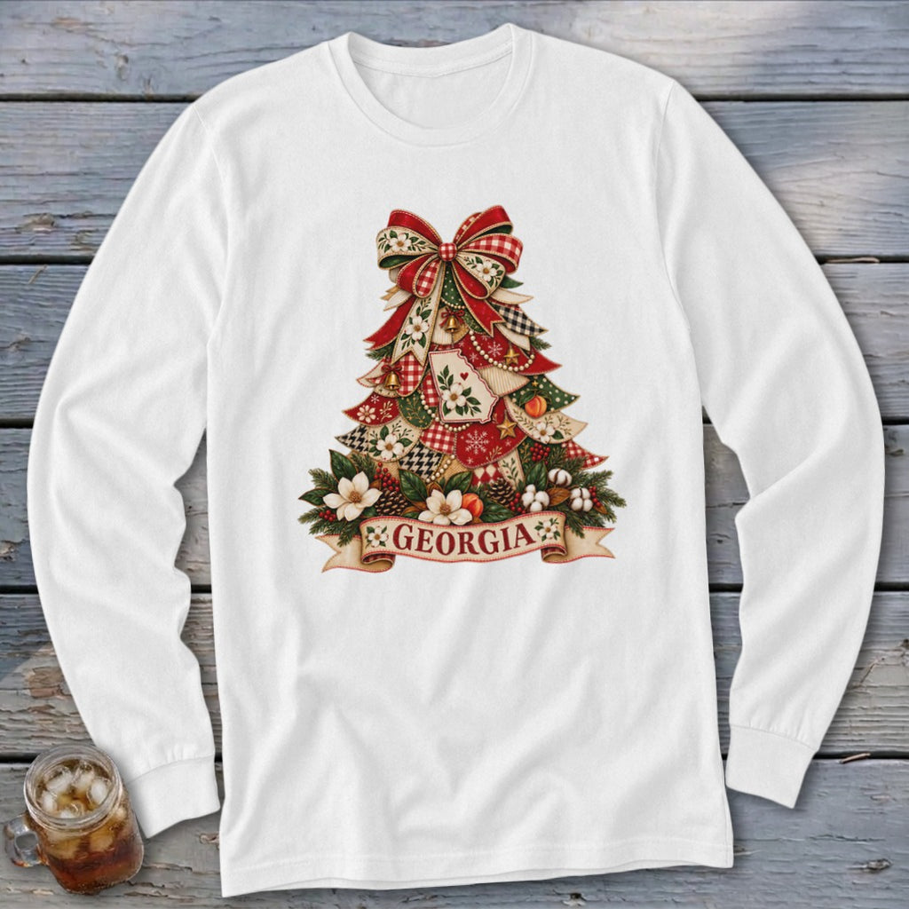 Georgia Faux Patchwork Christmas Tree Long Sleeve Tee