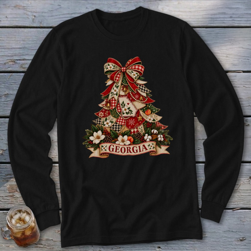Georgia Faux Patchwork Christmas Tree Long Sleeve Tee