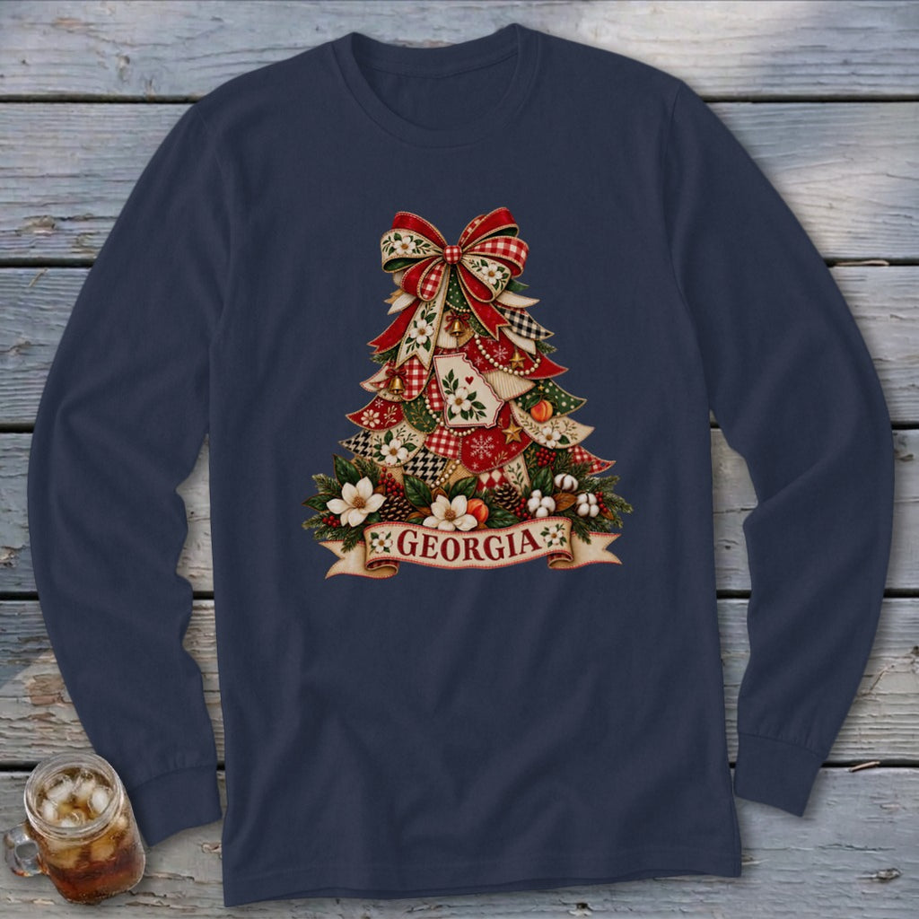 Georgia Faux Patchwork Christmas Tree Long Sleeve Tee
