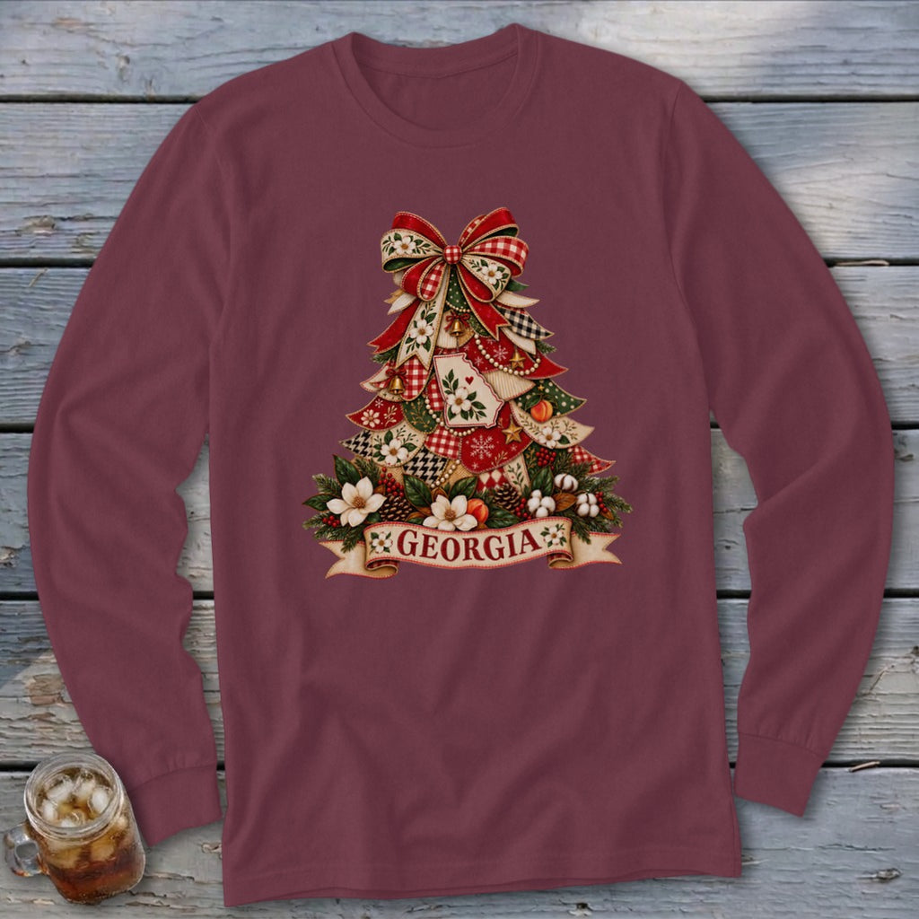 Georgia Faux Patchwork Christmas Tree Long Sleeve Tee
