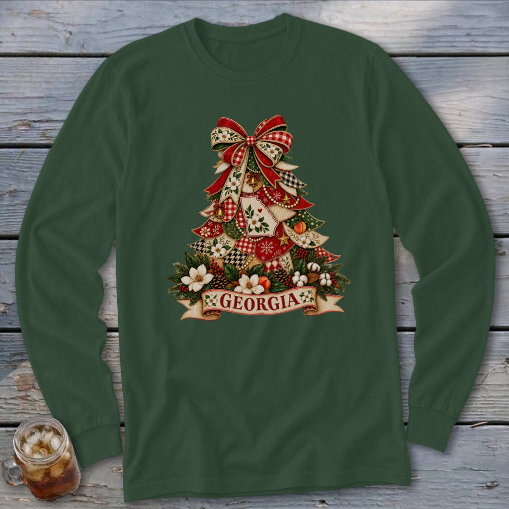 Georgia Faux Patchwork Christmas Tree Long Sleeve Tee