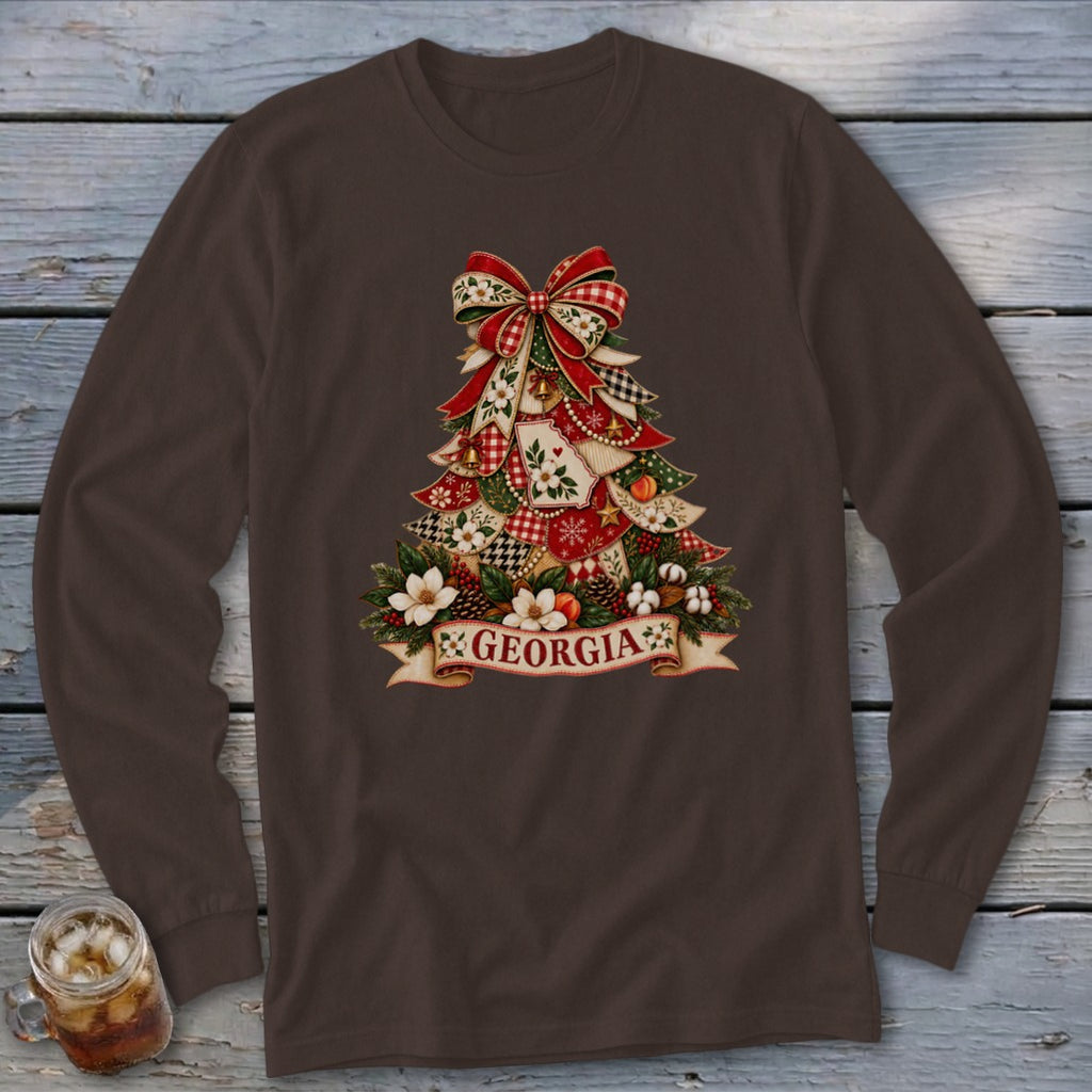 Georgia Faux Patchwork Christmas Tree Long Sleeve Tee