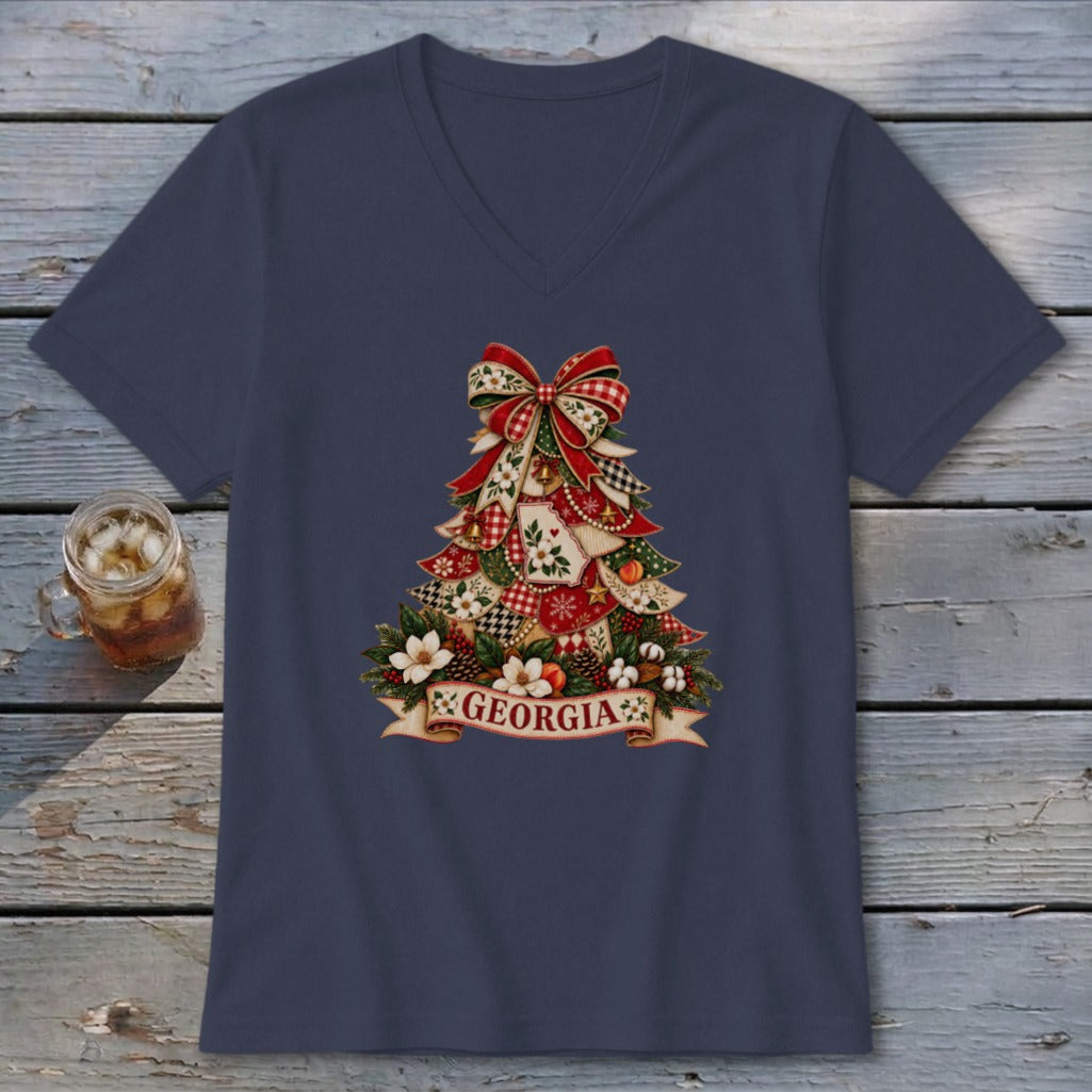 Georgia Faux Patchwork Christmas Tree V-neck