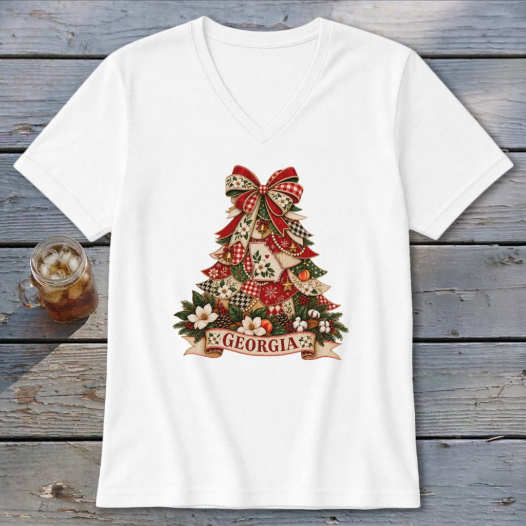Georgia Faux Patchwork Christmas Tree V-neck