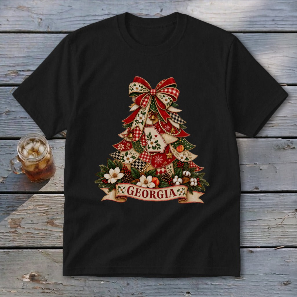 Georgia Faux Patchwork Christmas Tree Youth Tee