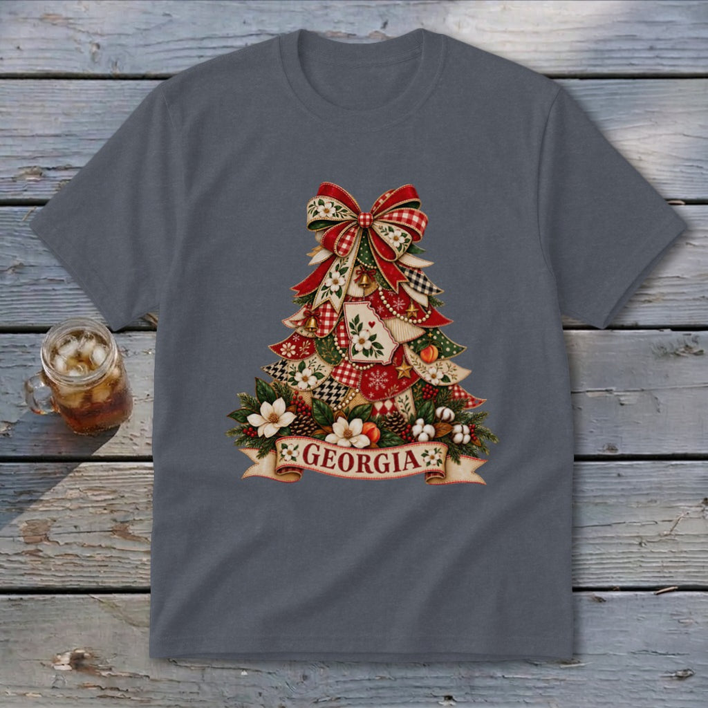 Georgia Faux Patchwork Christmas Tree Youth Tee