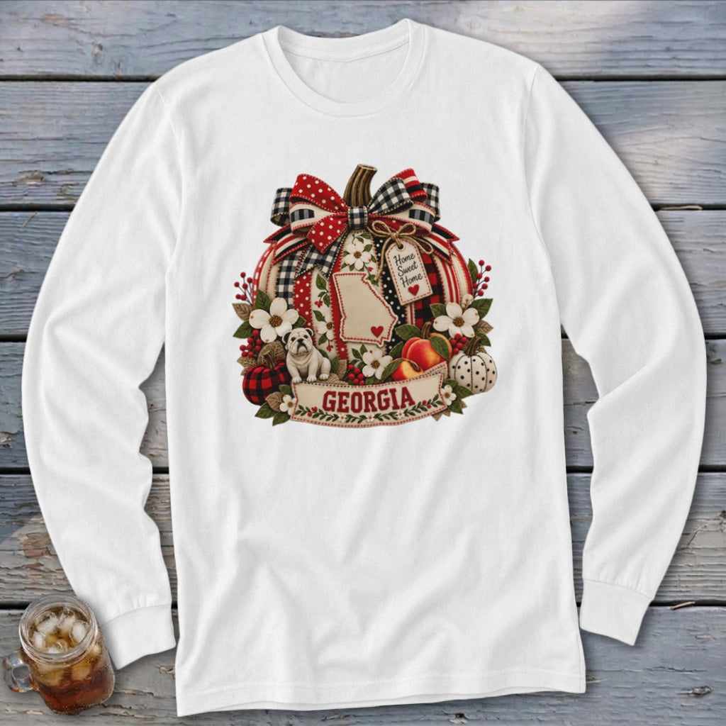 Georgia Faux Patchwork Pumpkin Long Sleeve Tee