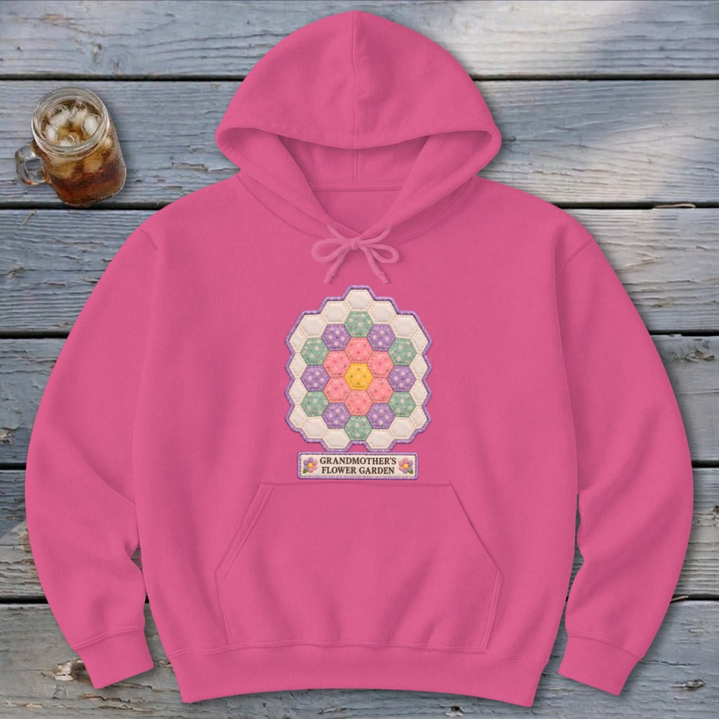 Grandmother's Flower Garden Faux Quilt Block Hoodie
