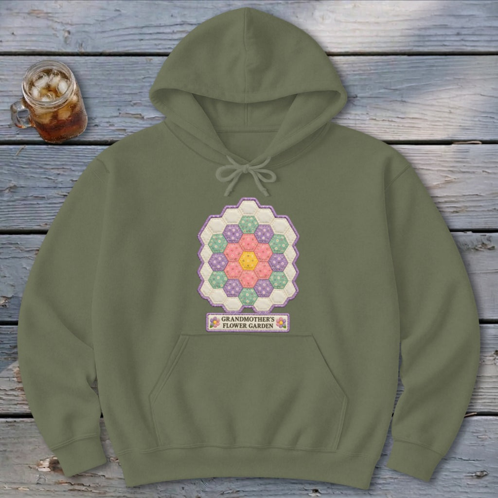 Grandmother's Flower Garden Faux Quilt Block Hoodie