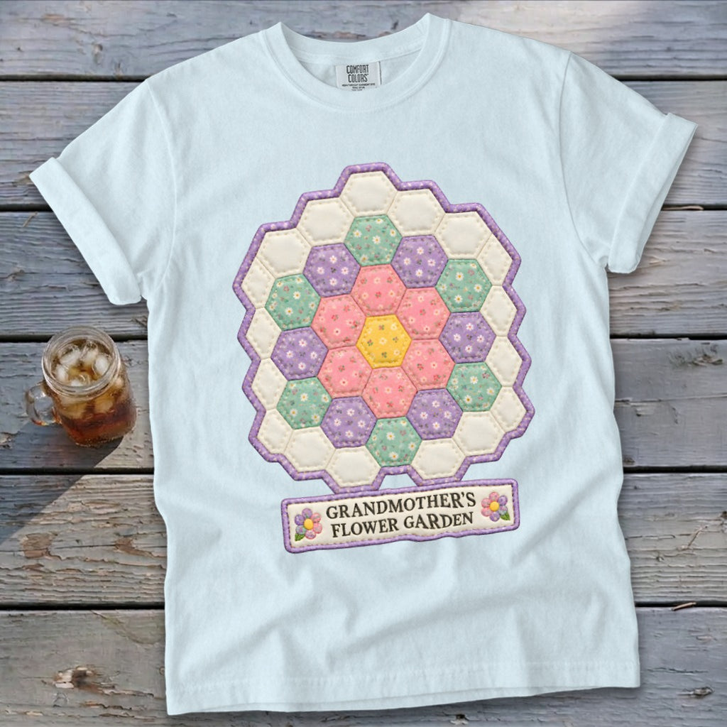 Grandmother's Flower Garden Faux Quilt Block Signature Tee