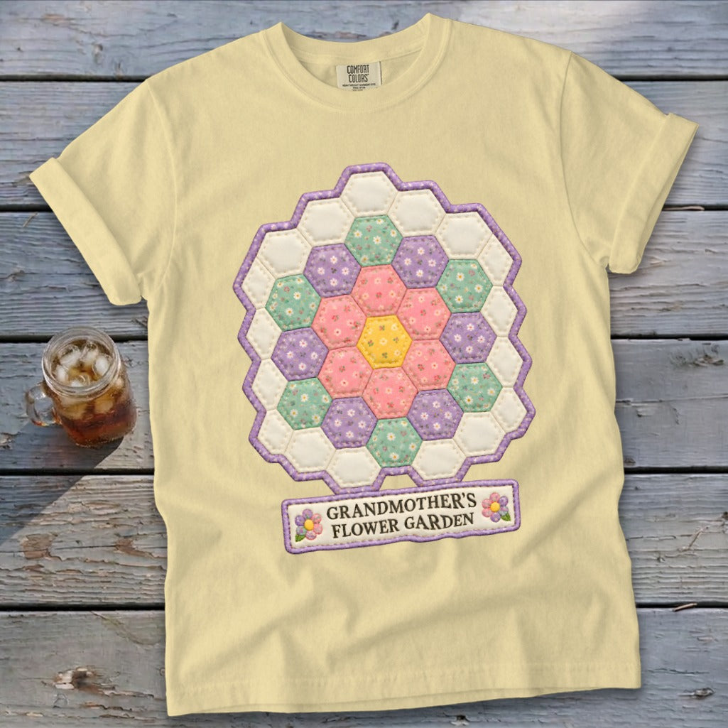 Grandmother's Flower Garden Faux Quilt Block Signature Tee