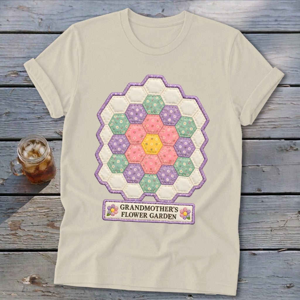 Grandmother's Flower Garden Faux Quilt Block Softstyle Tee