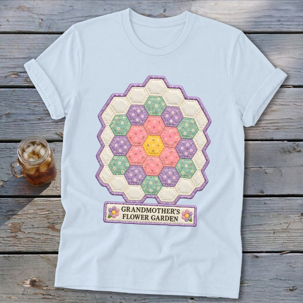 Grandmother's Flower Garden Faux Quilt Block Softstyle Tee