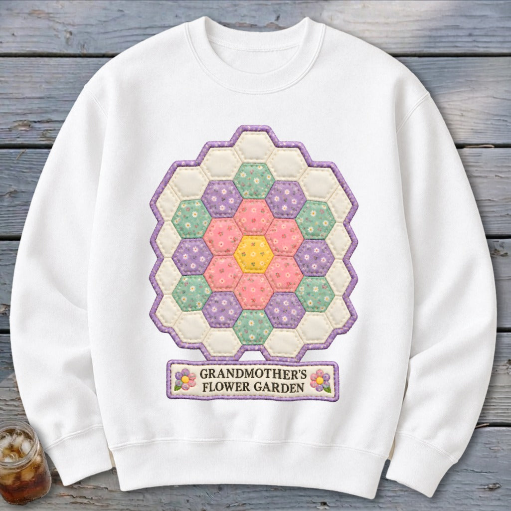 Grandmother's Flower Garden Faux Quilt Block Sweatshirt