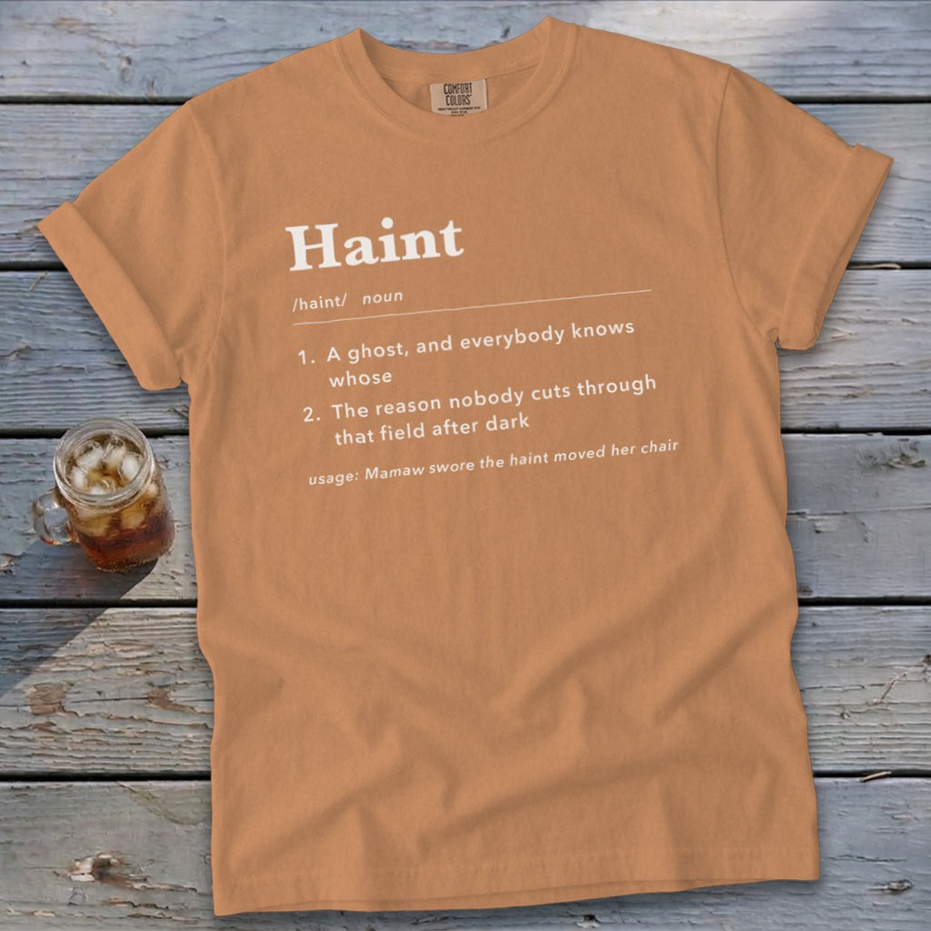 Orange t-shirt with "Haint" definition and usage example.