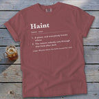 Rose t-shirt with "Haint" definition and usage example printed in white.