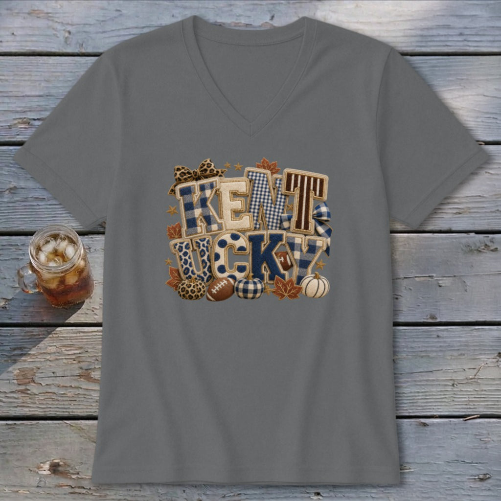 Kentucky Faux Chenille Fall Patch V-neck