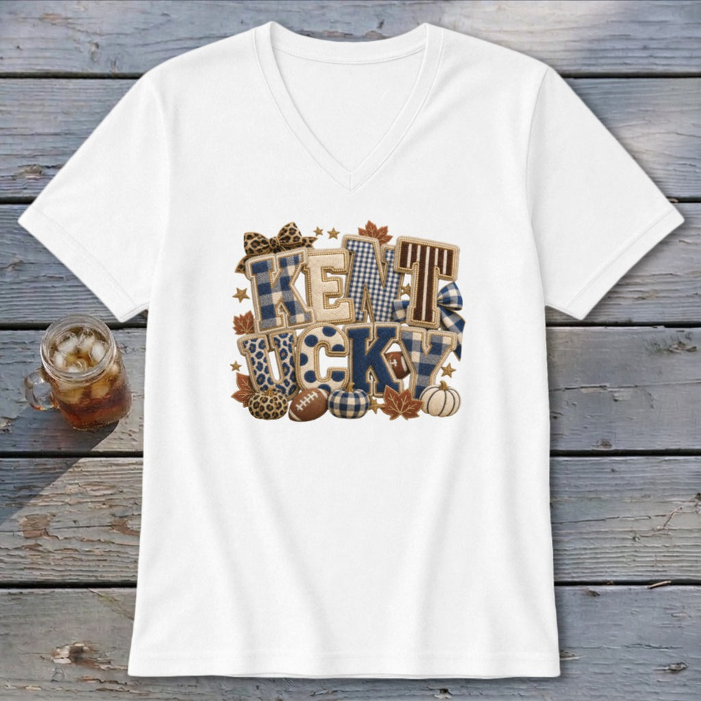 Kentucky Faux Chenille Fall Patch V-neck