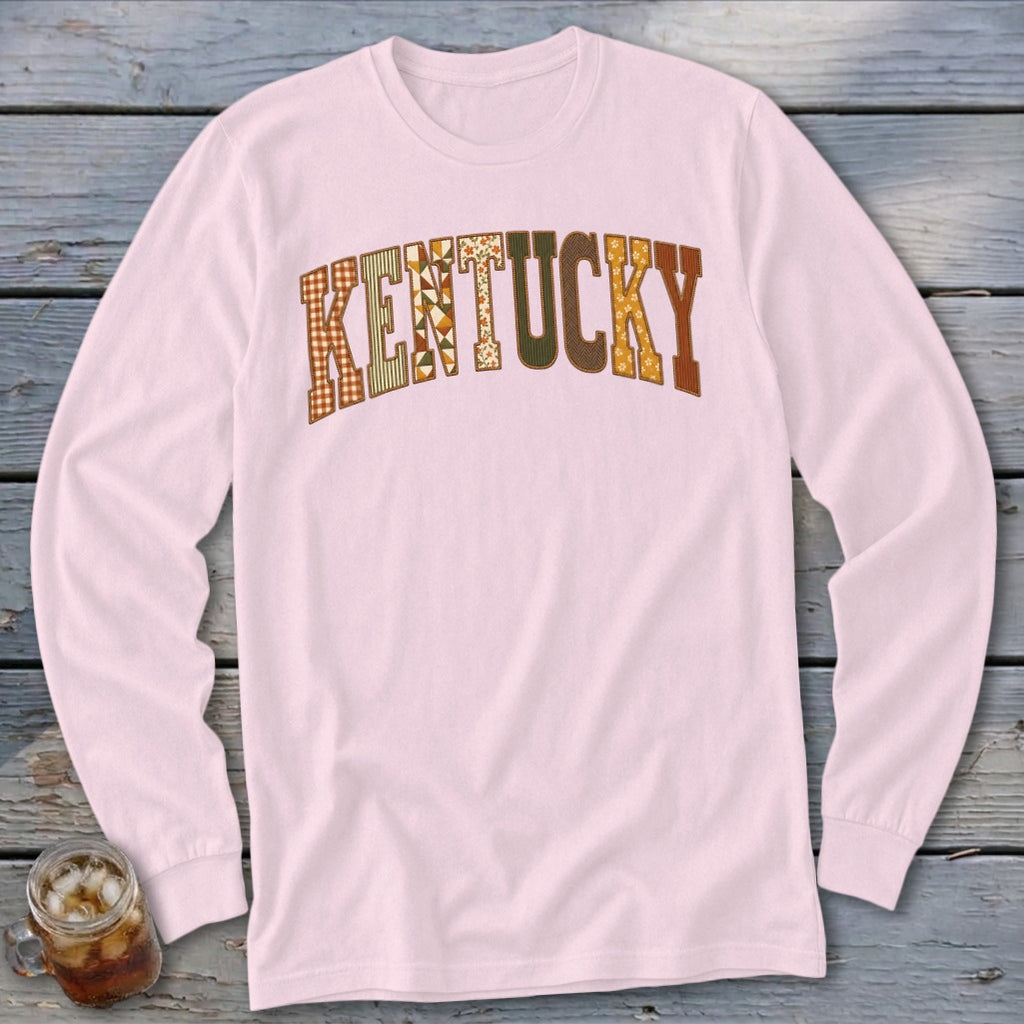 Kentucky Faux Embroidery Letters Long Sleeve Tee