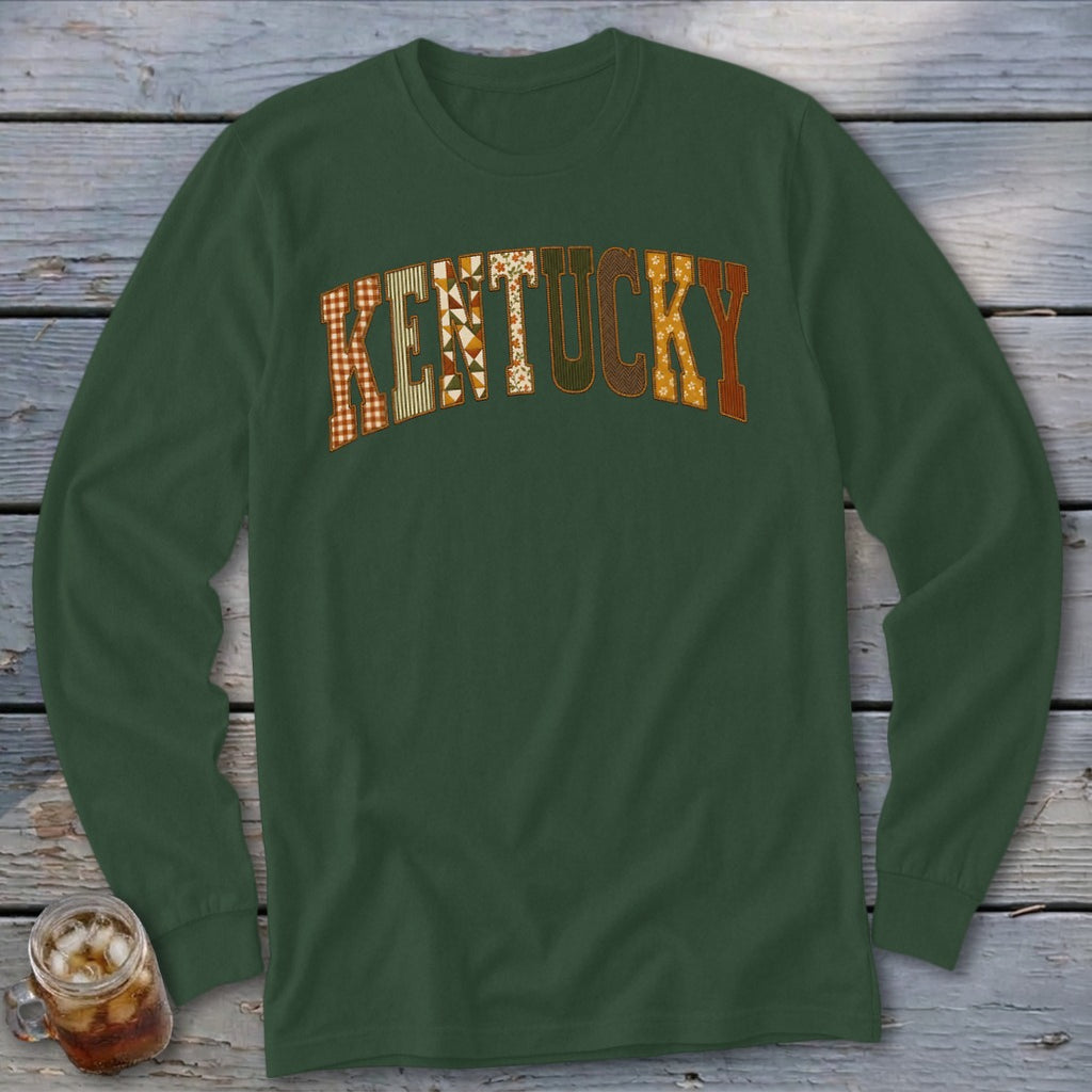 Kentucky Faux Embroidery Letters Long Sleeve Tee
