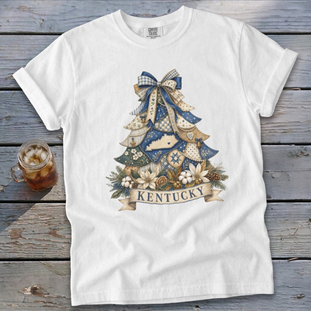 Kentucky Faux Patchwork Christmas Tree Signature Tee