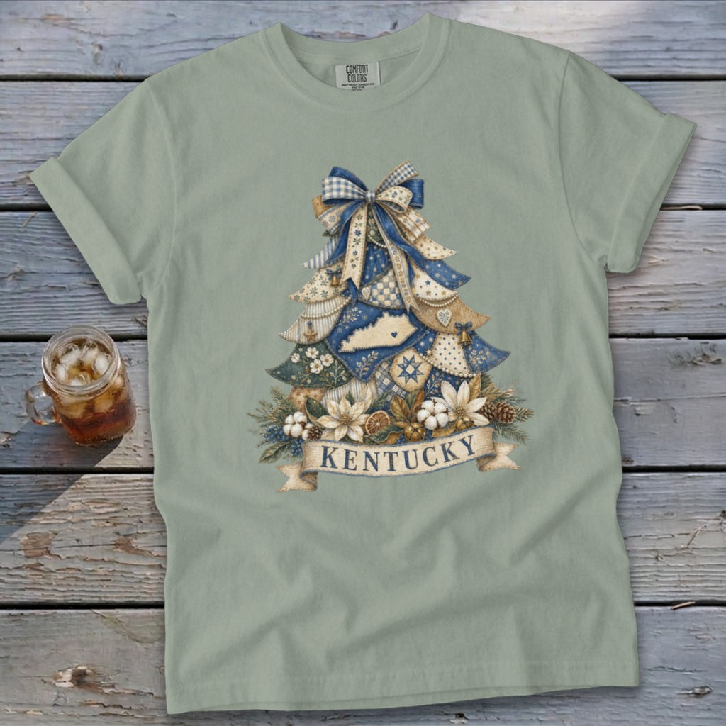 Kentucky Faux Patchwork Christmas Tree Signature Tee