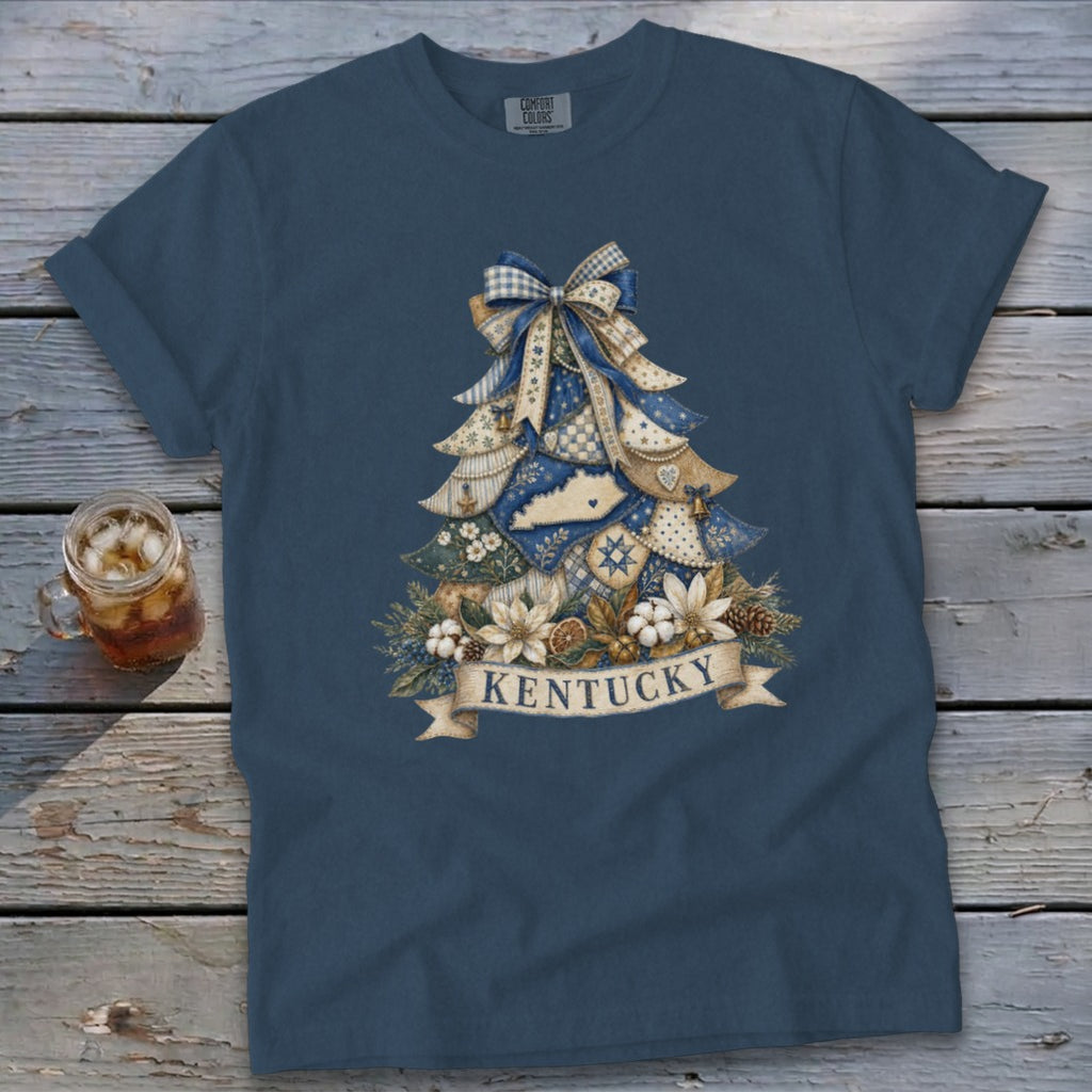 Kentucky Faux Patchwork Christmas Tree Signature Tee