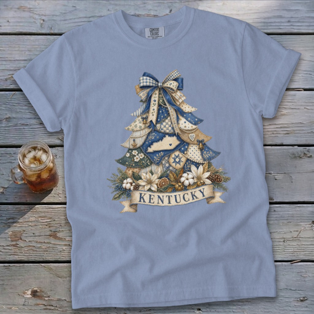 Kentucky Faux Patchwork Christmas Tree Signature Tee