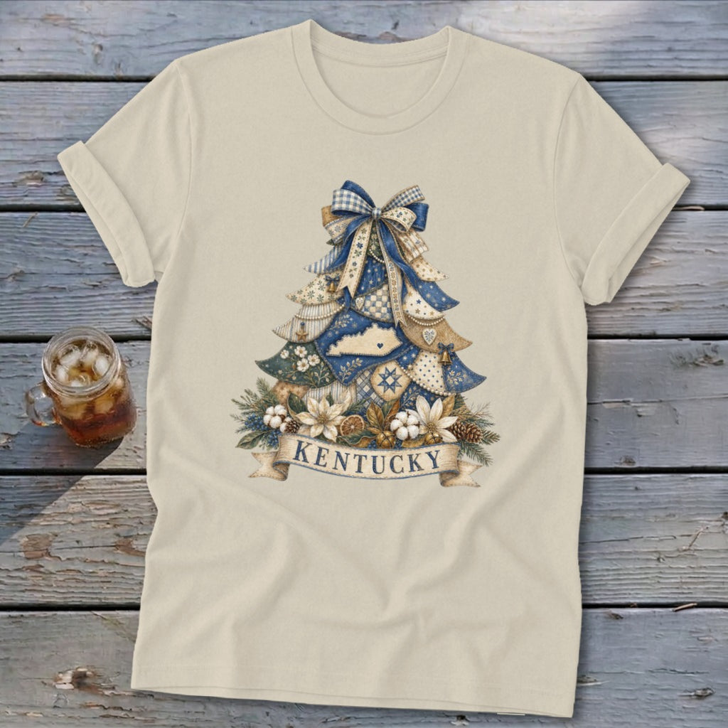 Kentucky Faux Patchwork Christmas Tree Softstyle Tee