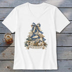Kentucky Faux Patchwork Christmas Tree V-neck